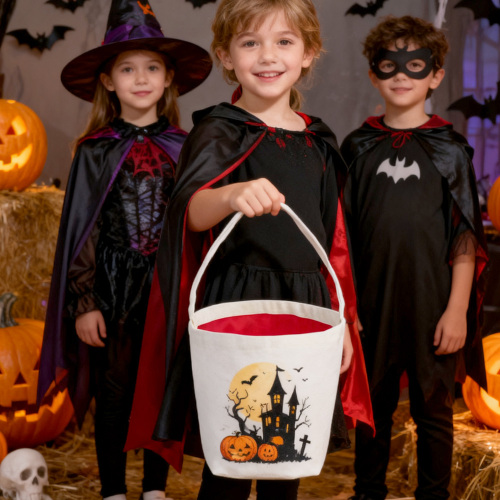 Blank Sublimation Pumpkin-Shaped Canvas Tote Bag - Customizable Heat-Transfer Halloween & Party Bucket Bag with Handle