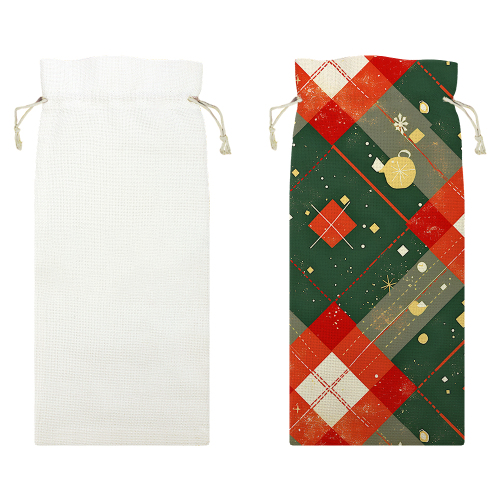 Blank Sublimation Linen Cotton Wine Bag with Drawstring Closure - Customizable Heat-Transfer Wine Gift Bag for Holidays & Gifting