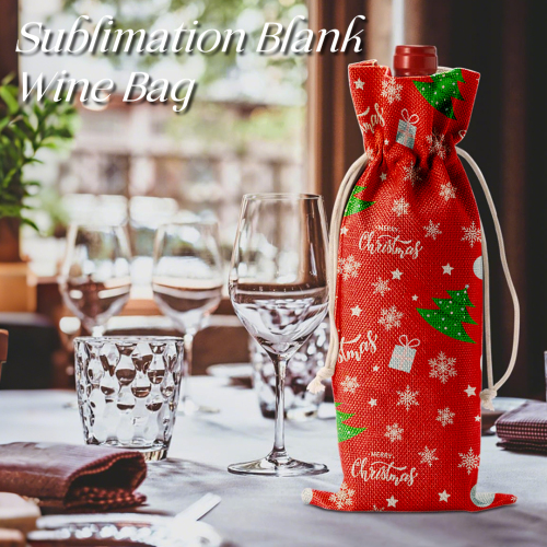 Blank Sublimation Linen Cotton Wine Bag with Drawstring Closure - Customizable Heat-Transfer Wine Gift Bag for Holidays & Gifting