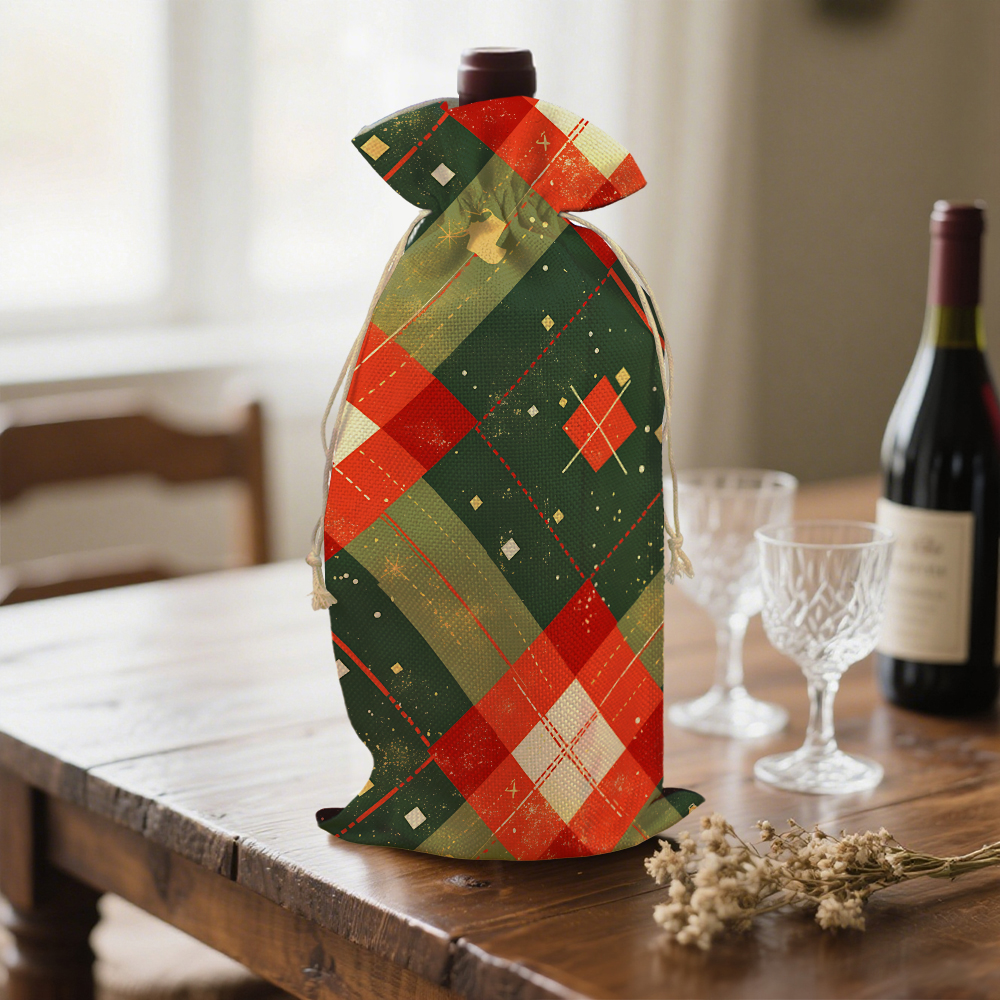 Blank Sublimation Linen Cotton Wine Bag with Drawstring Closure - Customizable Heat-Transfer Wine Gift Bag for Holidays & Gifting