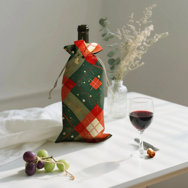 Blank Sublimation Linen Cotton Wine Bag with Drawstring Closure - Customizable Heat-Transfer Wine Gift Bag for Holidays & Gifting