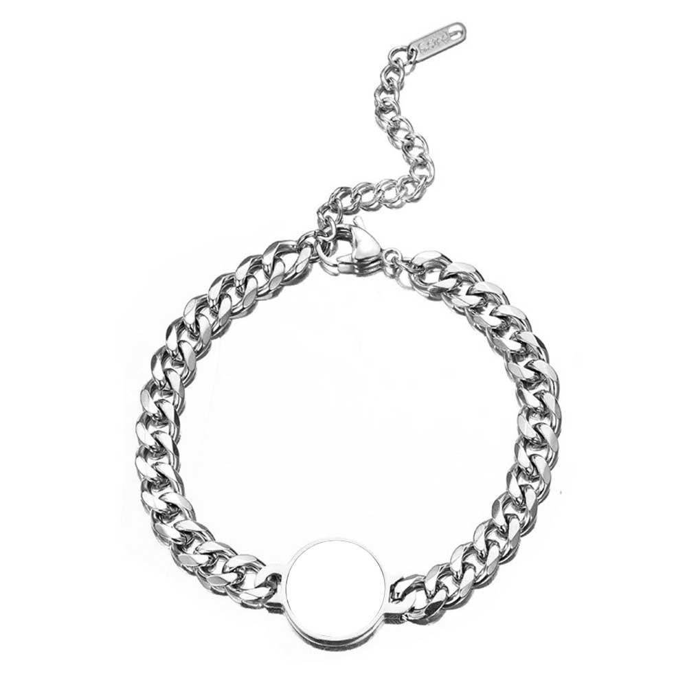 Custom Sublimation Stainless Steel Chain Bracelet Metal jewelry - Heart-Shaped Printable Panel, Gold/Silver Finishes | Unisex Adjustable Bracelet with Extender Chain