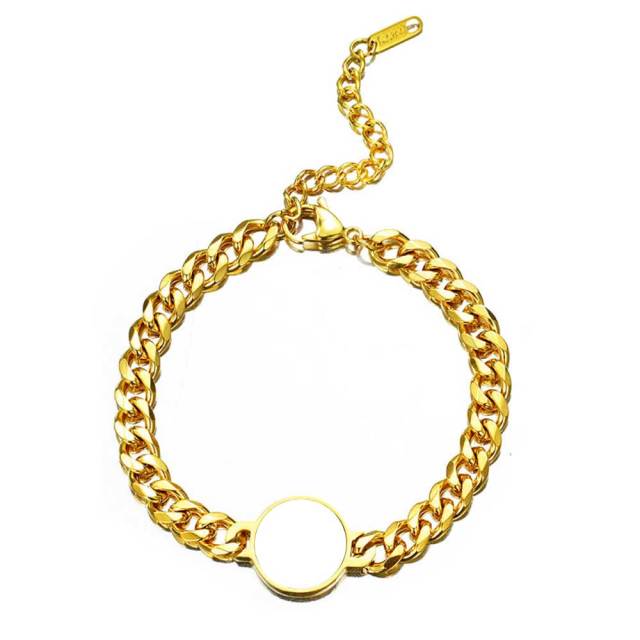 Custom Sublimation Stainless Steel Chain Bracelet Metal jewelry - Heart-Shaped Printable Panel, Gold/Silver Finishes | Unisex Adjustable Bracelet with Extender Chain