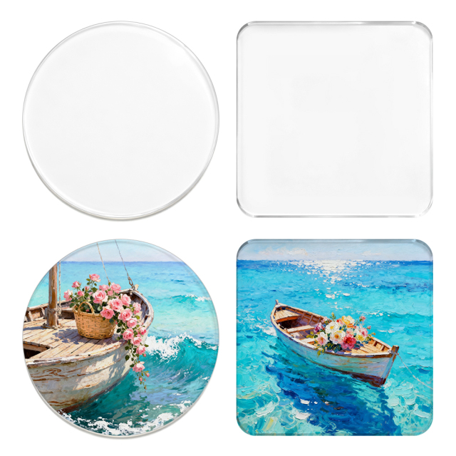 Blank Sublimation Acrylic Coasters - Round & Square Shapes | Customizable Heat-Transfer Drink Coasters for Home & Gifts