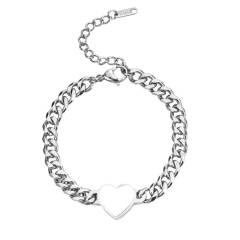 Custom Sublimation Stainless Steel Chain Bracelet Metal jewelry - Heart-Shaped Printable Panel, Gold/Silver Finishes | Unisex Adjustable Bracelet with Extender Chain