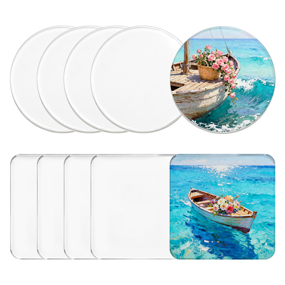 Blank Sublimation Acrylic Coasters - Round & Square Shapes | Customizable Heat-Transfer Drink Coasters for Home & Gifts