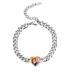 Custom Sublimation Stainless Steel Chain Bracelet Metal jewelry - Heart-Shaped Printable Panel, Gold/Silver Finishes | Unisex Adjustable Bracelet with Extender Chain
