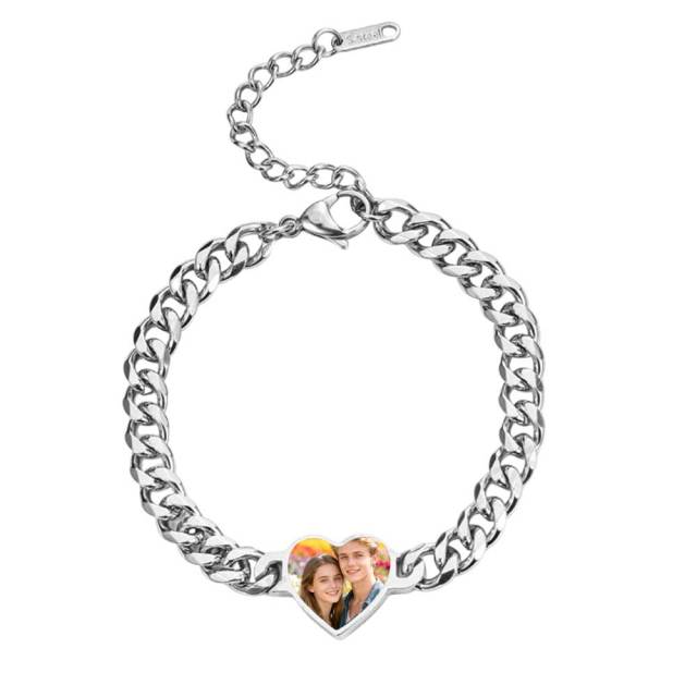 Custom Sublimation Stainless Steel Chain Bracelet Metal jewelry - Heart-Shaped Printable Panel, Gold/Silver Finishes | Unisex Adjustable Bracelet with Extender Chain