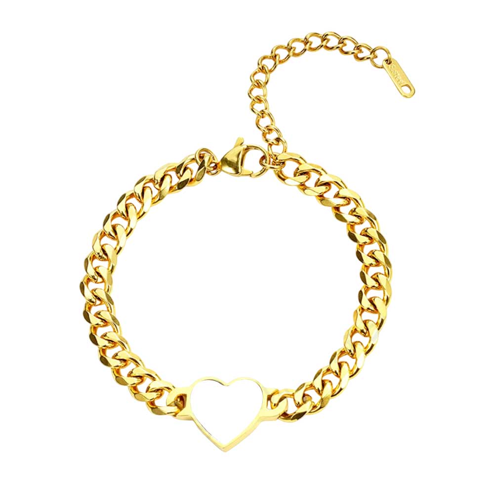 Custom Sublimation Stainless Steel Chain Bracelet Metal jewelry - Heart-Shaped Printable Panel, Gold/Silver Finishes | Unisex Adjustable Bracelet with Extender Chain