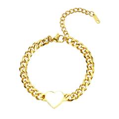 Custom Sublimation Stainless Steel Chain Bracelet Metal jewelry - Heart-Shaped Printable Panel, Gold/Silver Finishes | Unisex Adjustable Bracelet with Extender Chain
