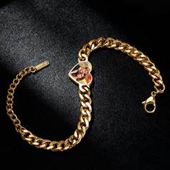 Custom Sublimation Stainless Steel Chain Bracelet Metal jewelry - Heart-Shaped Printable Panel, Gold/Silver Finishes | Unisex Adjustable Bracelet with Extender Chain