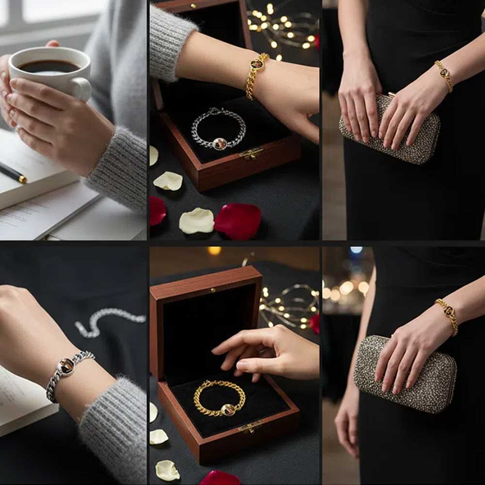 Custom Sublimation Stainless Steel Chain Bracelet Metal jewelry - Heart-Shaped Printable Panel, Gold/Silver Finishes | Unisex Adjustable Bracelet with Extender Chain