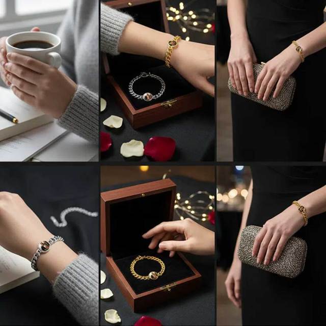 Custom Sublimation Stainless Steel Chain Bracelet Metal jewelry - Heart-Shaped Printable Panel, Gold/Silver Finishes | Unisex Adjustable Bracelet with Extender Chain