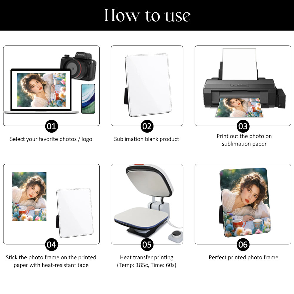 Blank Sublimation PU Leather Photo Frame Heat Press Picture Frame - Desktop Decor & Customizable Tabletop Picture Holder