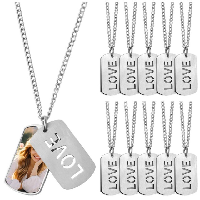 Charming "LOVE" Sublimation Blank Metal Necklaces - Unique Shaped Pendants, Blank Printable Surfaces | Romantic & Stylish Custom Photo Jewelry