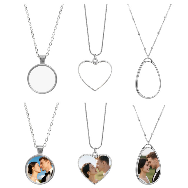 Elegant Blank Sublimation Metal Necklace - Multiple Pendant Shapes (Round/Heart/Teardrop) | Customizable Photo Necklace Jewelry for Personalized Gifts & Styling