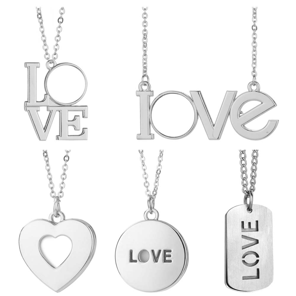 Charming "LOVE" Sublimation Blank Metal Necklaces - Unique Shaped Pendants, Blank Printable Surfaces | Romantic & Stylish Custom Photo Jewelry