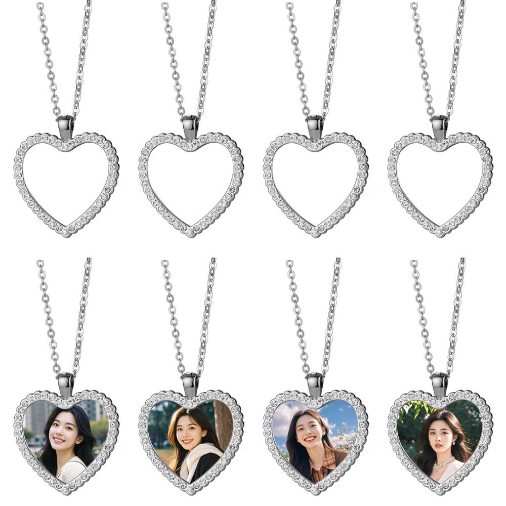 Sparkly Blank Sublimation Metal Necklaces (Diamond-Accent) - Custom Photo Pendants DIY Jewelry in Cute Shapes (Wing, Heart, Oval)