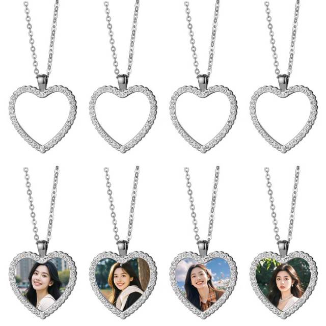 Sparkly Blank Sublimation Metal Necklaces (Diamond-Accent) - Custom Photo Pendants DIY Jewelry in Cute Shapes (Wing, Heart, Oval)