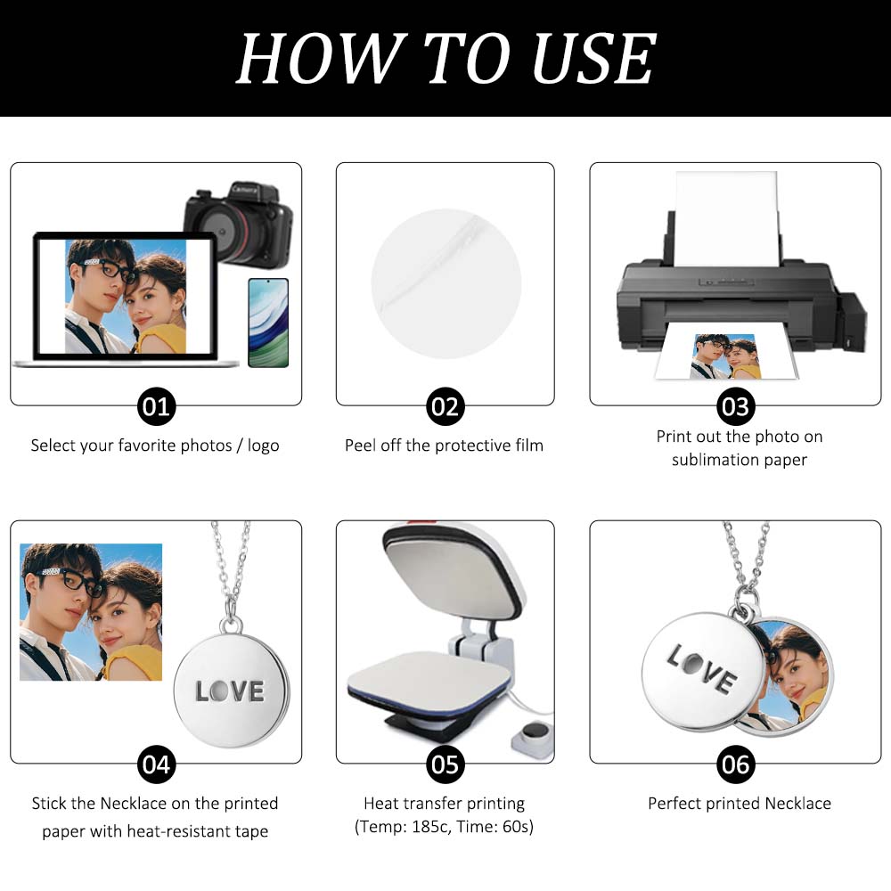 Charming "LOVE" Sublimation Blank Metal Necklaces - Unique Shaped Pendants, Blank Printable Surfaces | Romantic & Stylish Custom Photo Jewelry