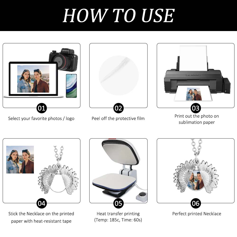 Cute DIY Openable Metal Photo Necklaces (Gold/Silver) - Blank Sublimation Pendants in Heart & Sunflower Shapes Custom Jewelry