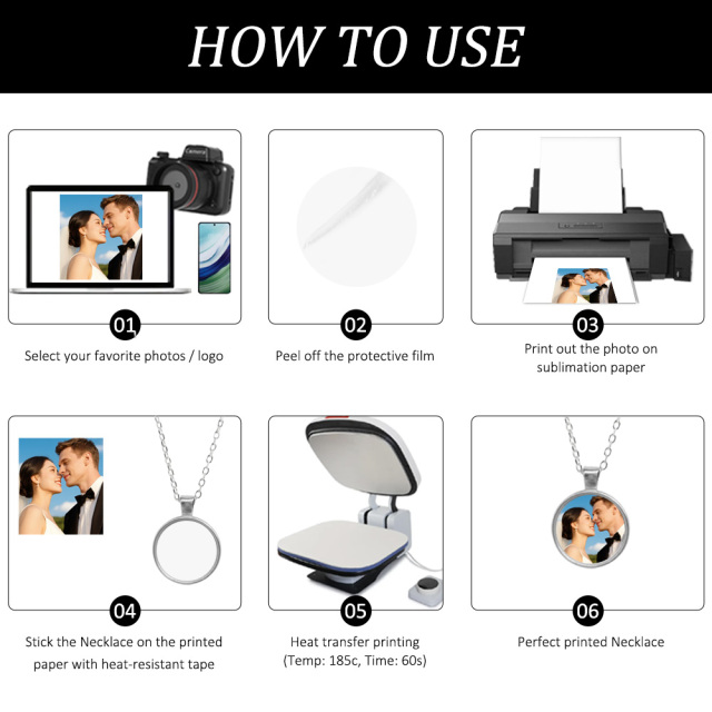 Elegant Blank Sublimation Metal Necklace - Multiple Pendant Shapes (Round/Heart/Teardrop) | Customizable Photo Necklace Jewelry for Personalized Gifts & Styling