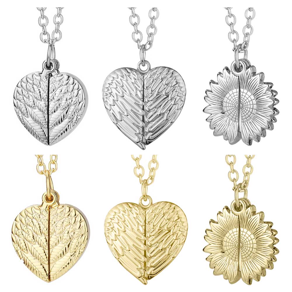Cute DIY Openable Metal Photo Necklaces (Gold/Silver) - Blank Sublimation Pendants in Heart & Sunflower Shapes Custom Jewelry