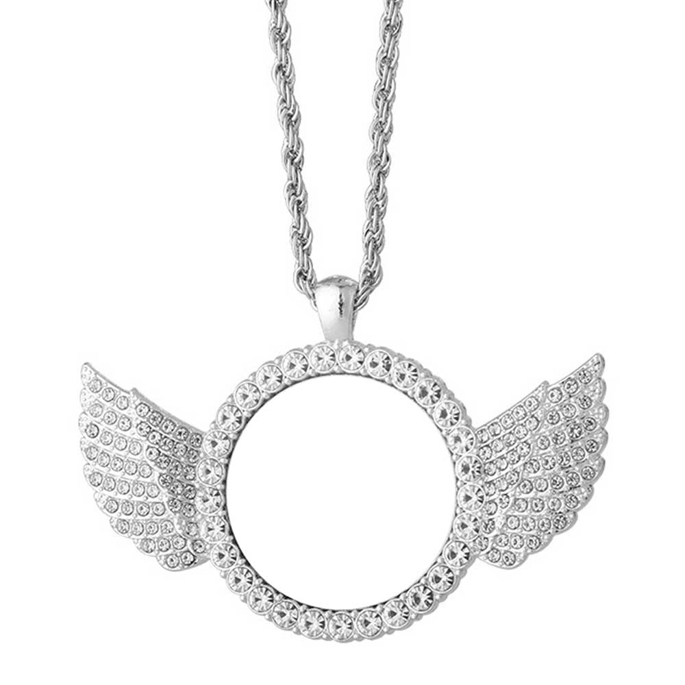 Sparkly Blank Sublimation Metal Necklaces (Diamond-Accent) - Custom Photo Pendants DIY Jewelry in Cute Shapes (Wing, Heart, Oval)