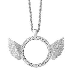 Sparkly Blank Sublimation Metal Necklaces (Diamond-Accent) - Custom Photo Pendants DIY Jewelry in Cute Shapes (Wing, Heart, Oval)
