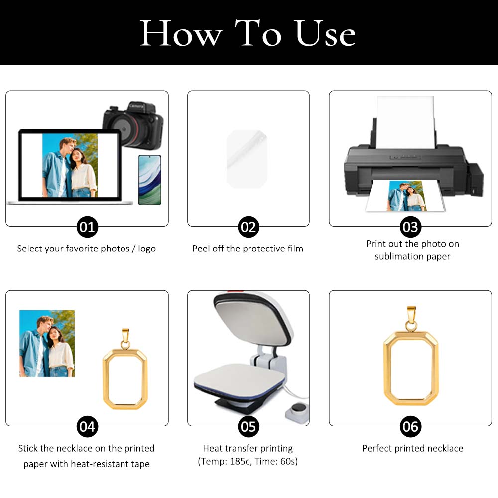 DIY Sublimation Stainless Steel Custom Heat Transfer Necklace - Single-Side Printable Jewelry, 3 Colors (Gold/Silver/Black) | Custom Photo Necklace for Personalized Gifts
