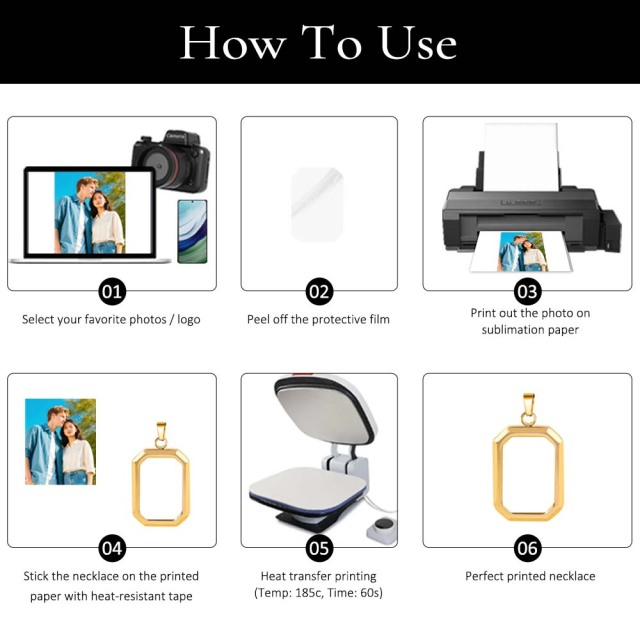 DIY Sublimation Stainless Steel Custom Heat Transfer Necklace - Single-Side Printable Jewelry, 3 Colors (Gold/Silver/Black) | Custom Photo Necklace for Personalized Gifts