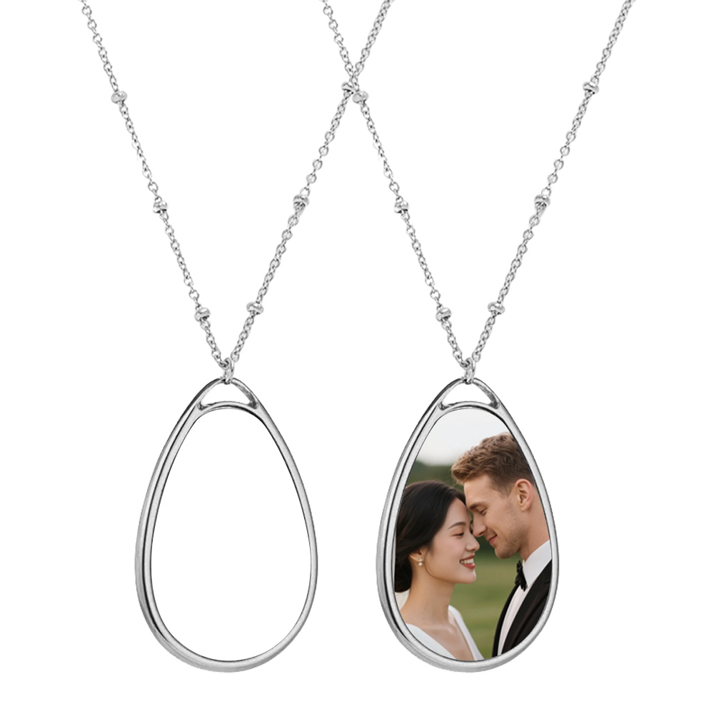 Elegant Blank Sublimation Metal Necklace - Multiple Pendant Shapes (Round/Heart/Teardrop) | Customizable Photo Necklace Jewelry for Personalized Gifts & Styling