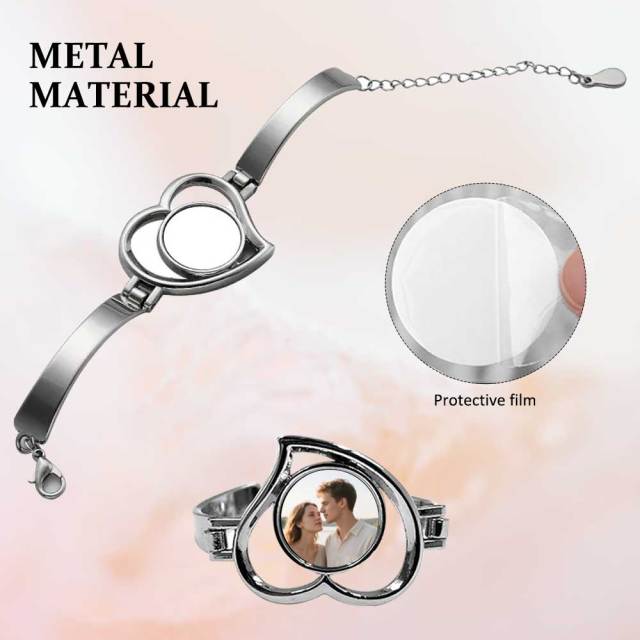Enchanting Blank Sublimation DIY Metal Bracelet & Bangle Collection - Customizable Photo Jewelry with Unique Shapes (Heart, Wing, Circular)