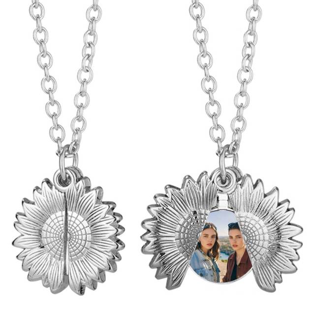 Cute DIY Openable Metal Photo Necklaces (Gold/Silver) - Blank Sublimation Pendants in Heart & Sunflower Shapes Custom Jewelry