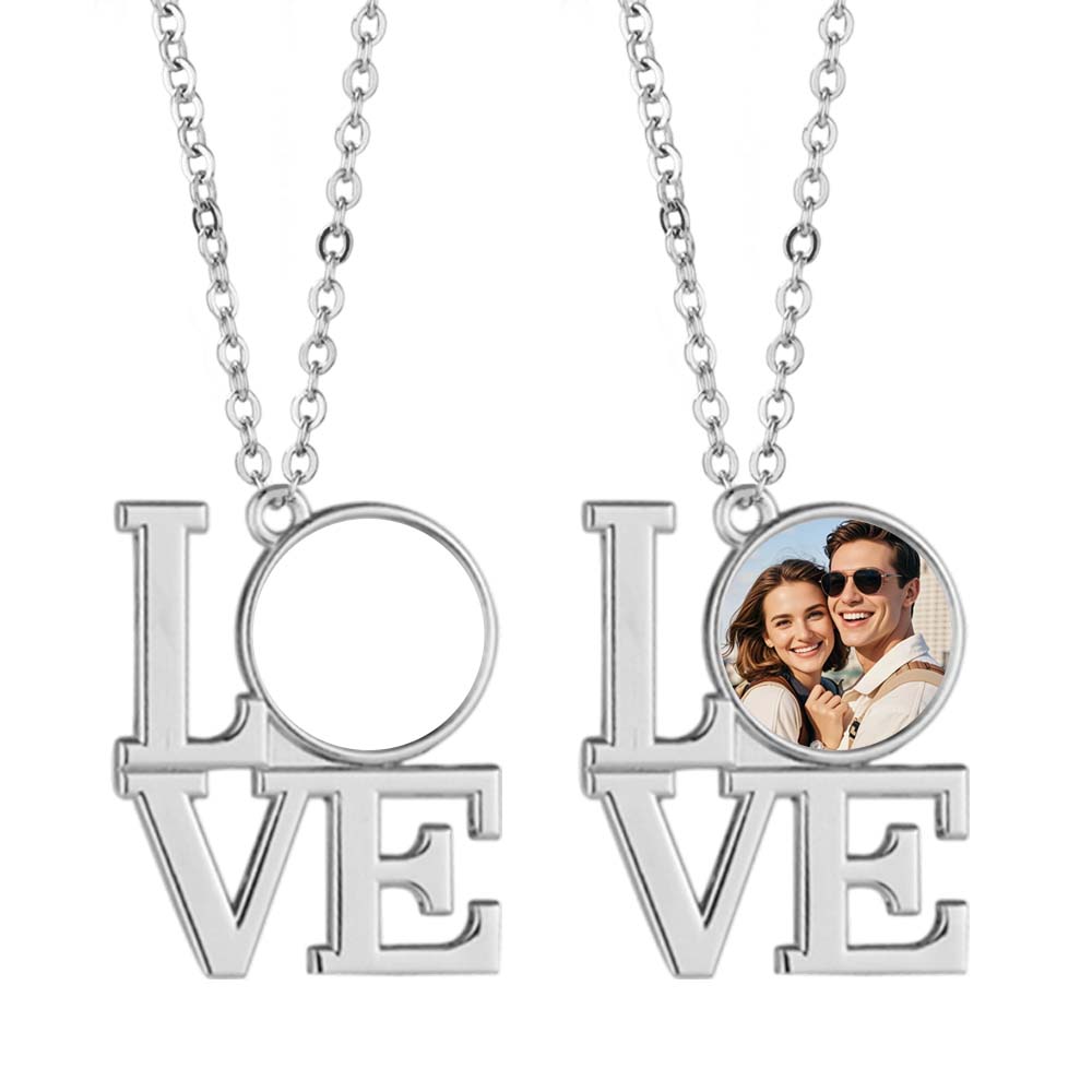 Charming "LOVE" Sublimation Blank Metal Necklaces - Unique Shaped Pendants, Blank Printable Surfaces | Romantic & Stylish Custom Photo Jewelry