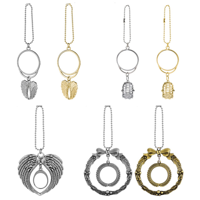 Cute Blank Sublimation Metal Car Charms - Custom Photo Decor in Wing, Birdcage & Wreath Styles (Gold/Silver) Metal Decoration