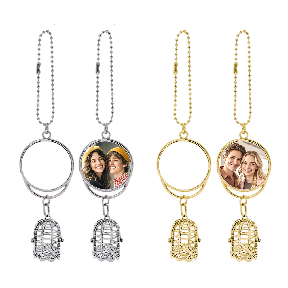 Cute Blank Sublimation Metal Car Charms - Custom Photo Decor in Wing, Birdcage & Wreath Styles (Gold/Silver) Metal Decoration