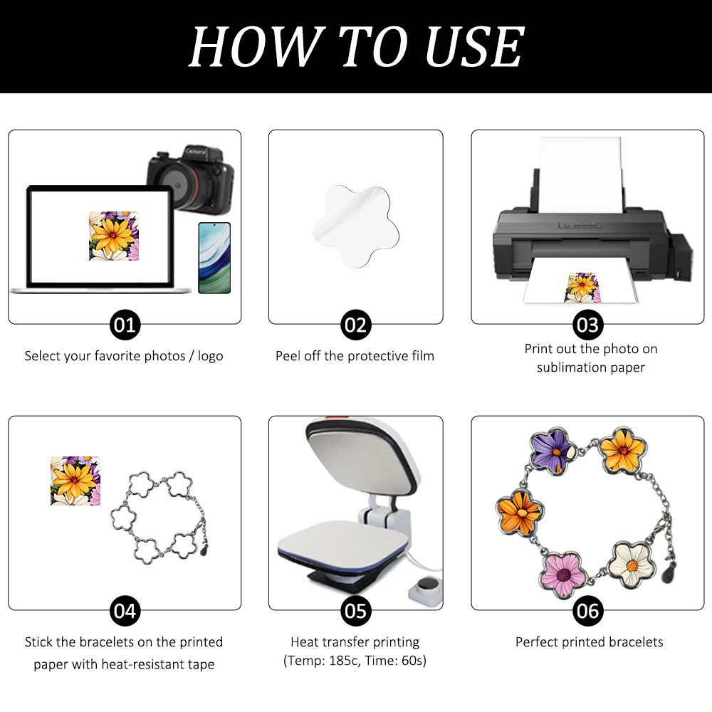 Fun Blank Sublimation Bracelets (Multiple Styles) - Custom Photo Jewelry in Square, Circle & Flower Shapes