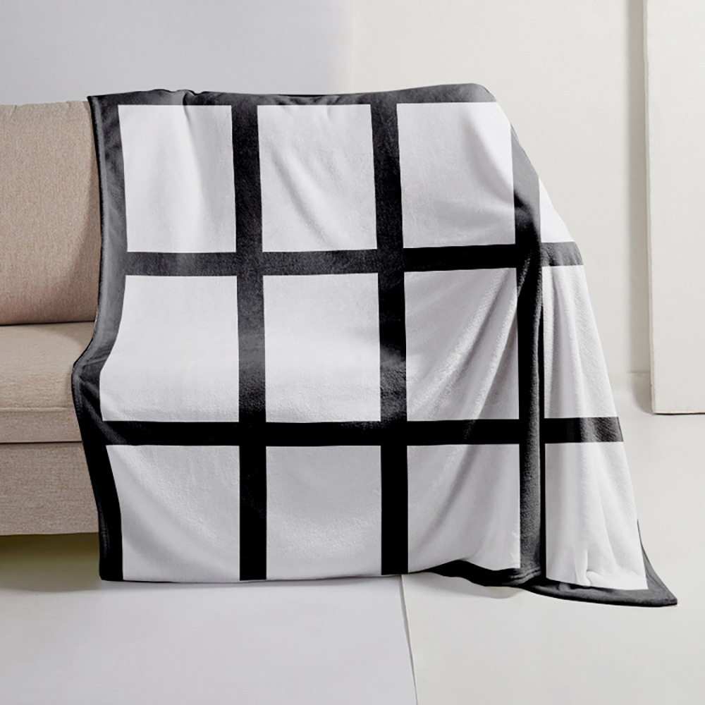 Cozy Sublimation 300g Flannel Blanket - Blank Sublimation 9-Grid Design for Custom Photo Collages