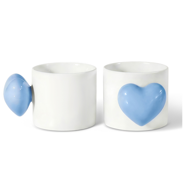 Adorable Blank Sublimation Ceramic Mug with Heart Handle - Customizable Design (Pink/Blue Handle Options)