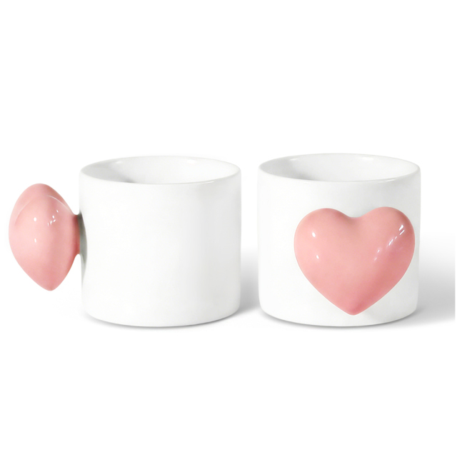 Adorable Blank Sublimation Ceramic Mug with Heart Handle - Customizable Design (Pink/Blue Handle Options)