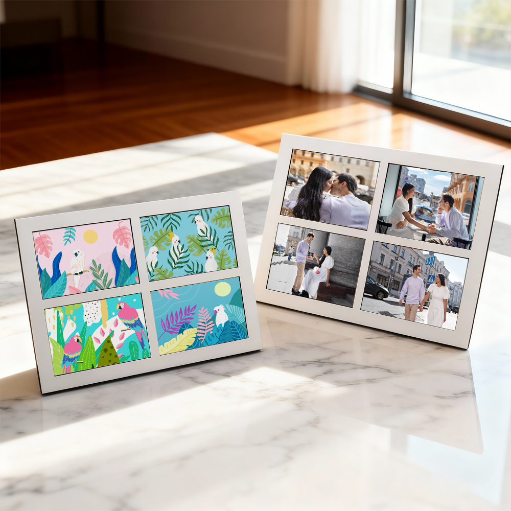 Creative Blank Sublimation MDF Puzzle Photo Frame - Desktop Stand & Magnetic Refrigerator Magnets (4-Piece Set)