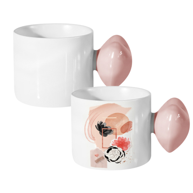 Adorable Blank Sublimation Ceramic Mug with Heart Handle - Customizable Design (Pink/Blue Handle Options)