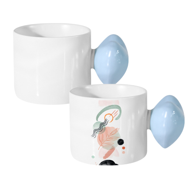 Adorable Blank Sublimation Ceramic Mug with Heart Handle - Customizable Design (Pink/Blue Handle Options)