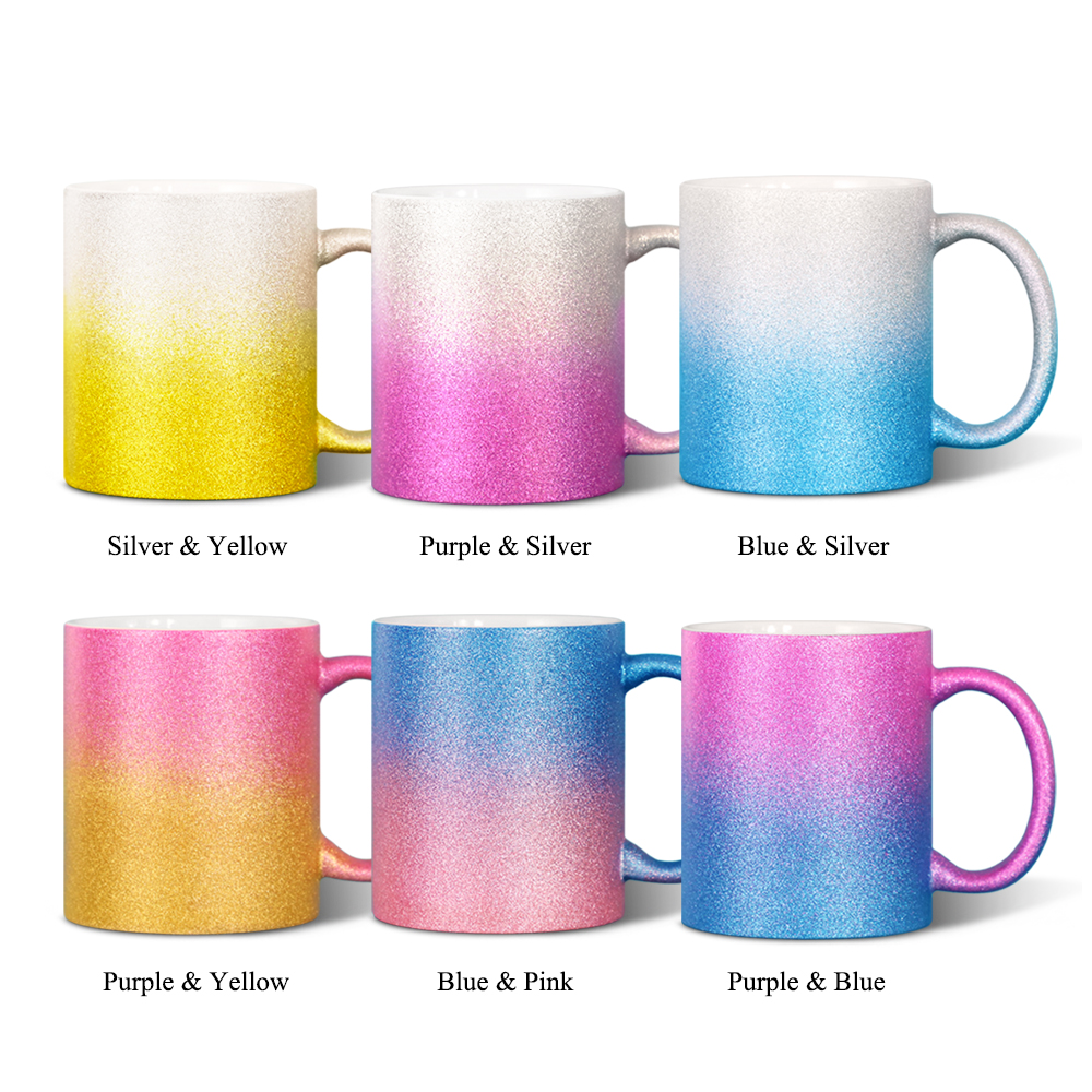 Glamorous 11oz Gradient Glitter Sublimation Mug - Customizable Sparkly Design (6 Color Combos)