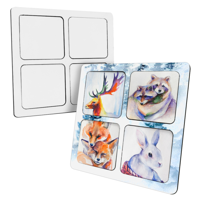 Creative Blank Sublimation MDF Puzzle Photo Frame - Desktop Stand & Magnetic Refrigerator Magnets (4-Piece Set)