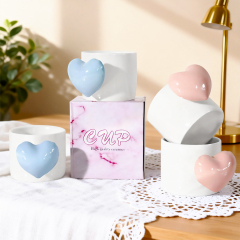 Adorable Blank Sublimation Ceramic Mug with Heart Handle - Customizable Design (Pink/Blue Handle Options)