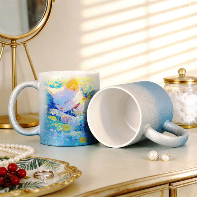 Glamorous 11oz Gradient Glitter Sublimation Mug - Customizable Sparkly Design (6 Color Combos)