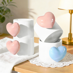Adorable Blank Sublimation Ceramic Mug with Heart Handle - Customizable Design (Pink/Blue Handle Options)