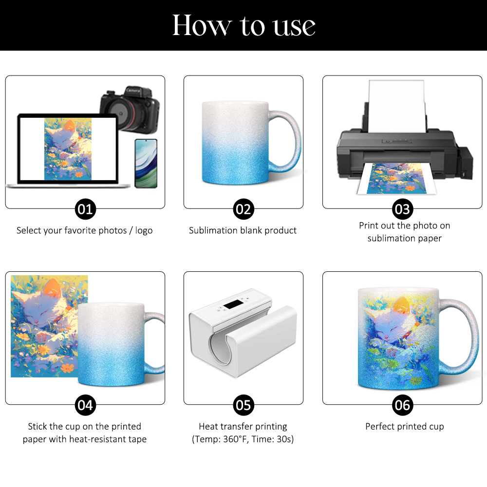Glamorous 11oz Gradient Glitter Sublimation Mug - Customizable Sparkly Design (6 Color Combos)
